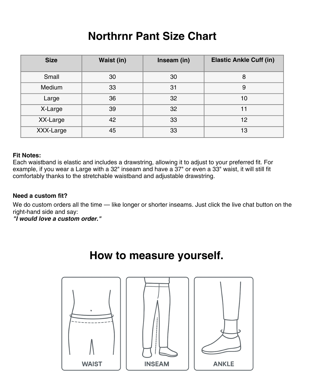 The Northrnr Pant Sizing Guide