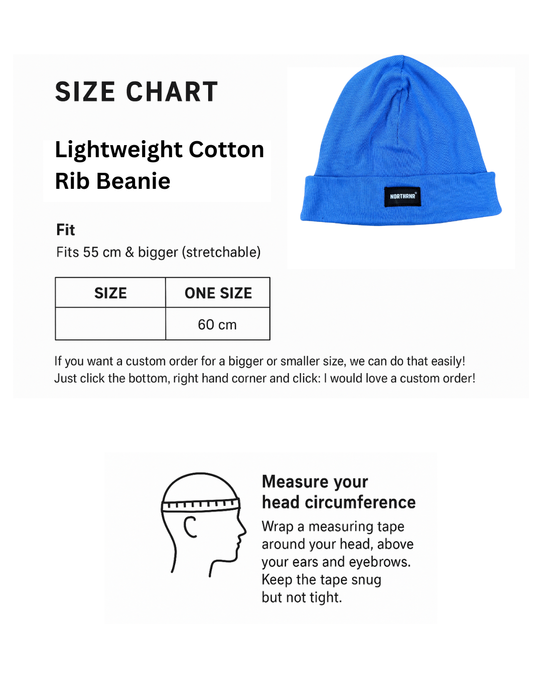 Lightweight Cotton Rib Beanie Sizing Guide